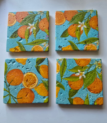 Oranges Design Tumbled Marble Coasters