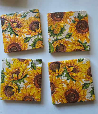 Sunflower Design Tumbled Marble Coasters