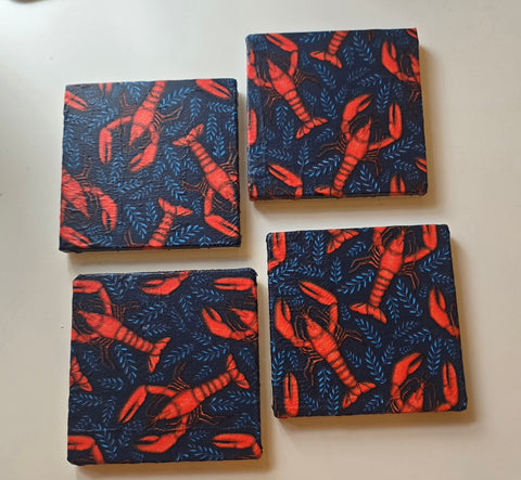 Lobster Design Tumbled Marble Coasters