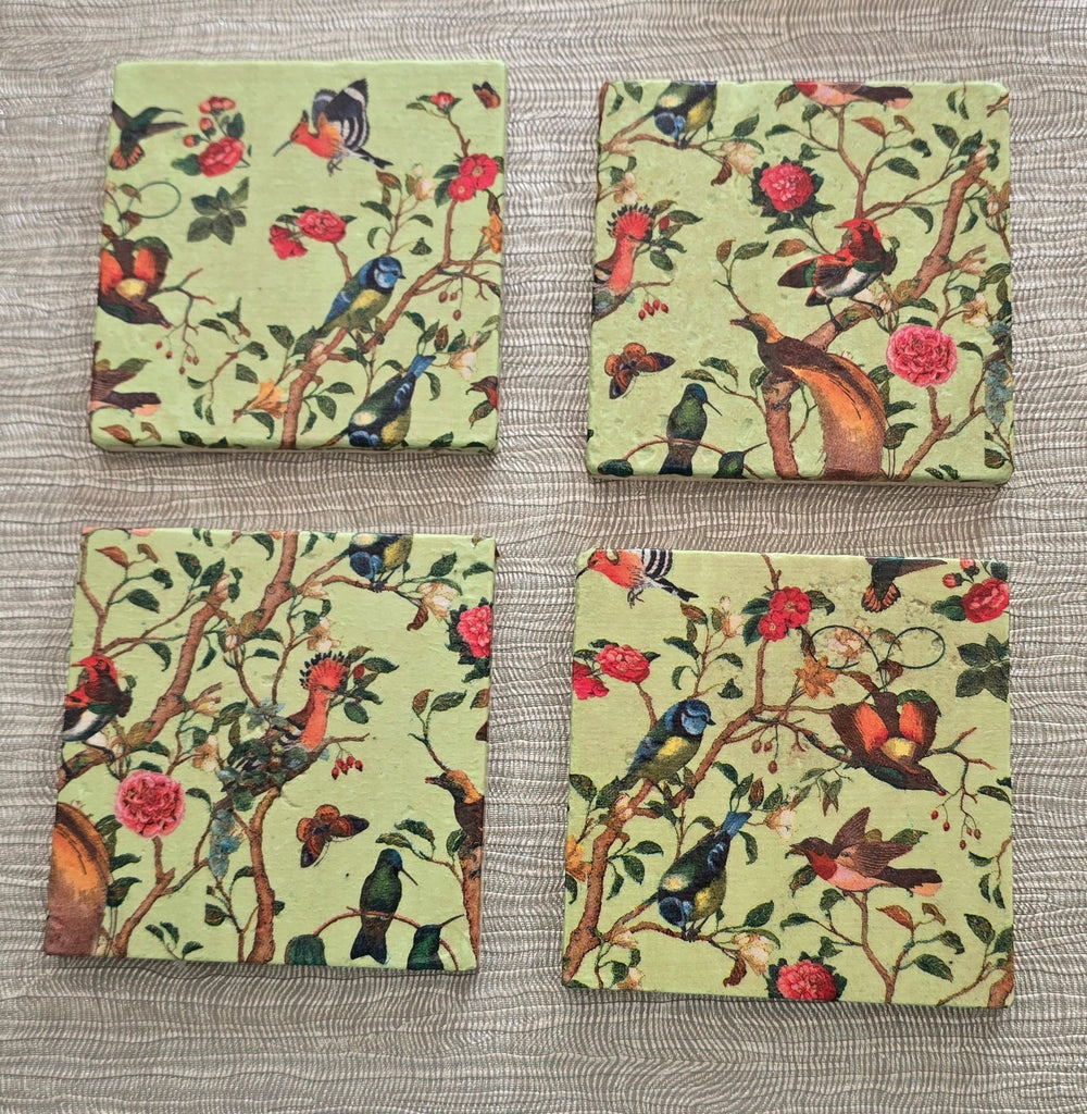 Garden Bird Design Tumbled Marble Coasters