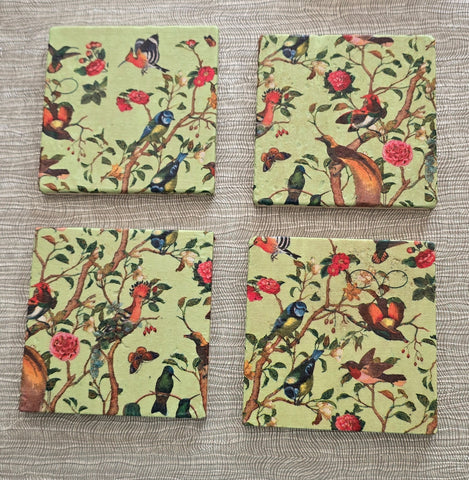 Garden Bird Design Tumbled Marble Coasters