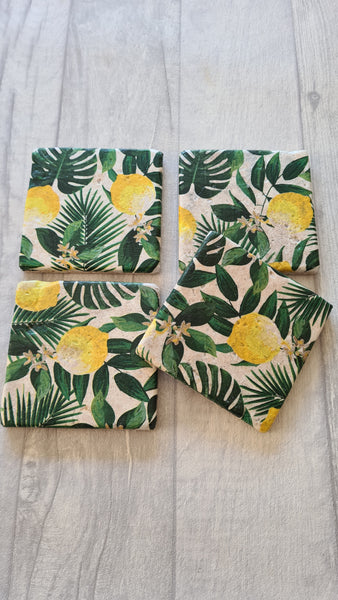Lemon & Palm Tumbled Marble Coasters