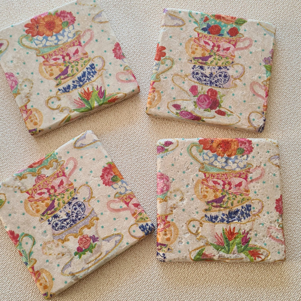 Vintage Crockery Natural Tumbled Marble Coasters