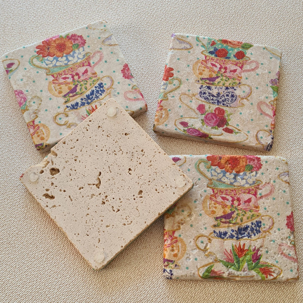 Vintage Crockery Natural Tumbled Marble Coasters