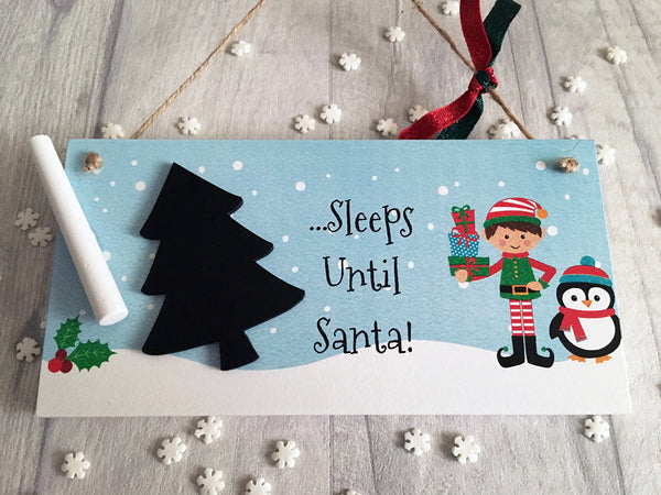 Sleeps Till Santa Christmas chalkboard Countdown Plaque