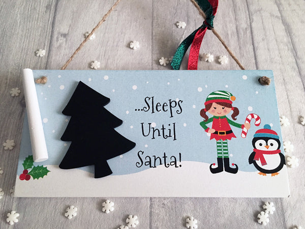 Sleeps Till Santa Christmas chalkboard Countdown Plaque